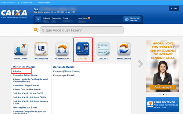 cartao de credito caixa solicitar pela internet