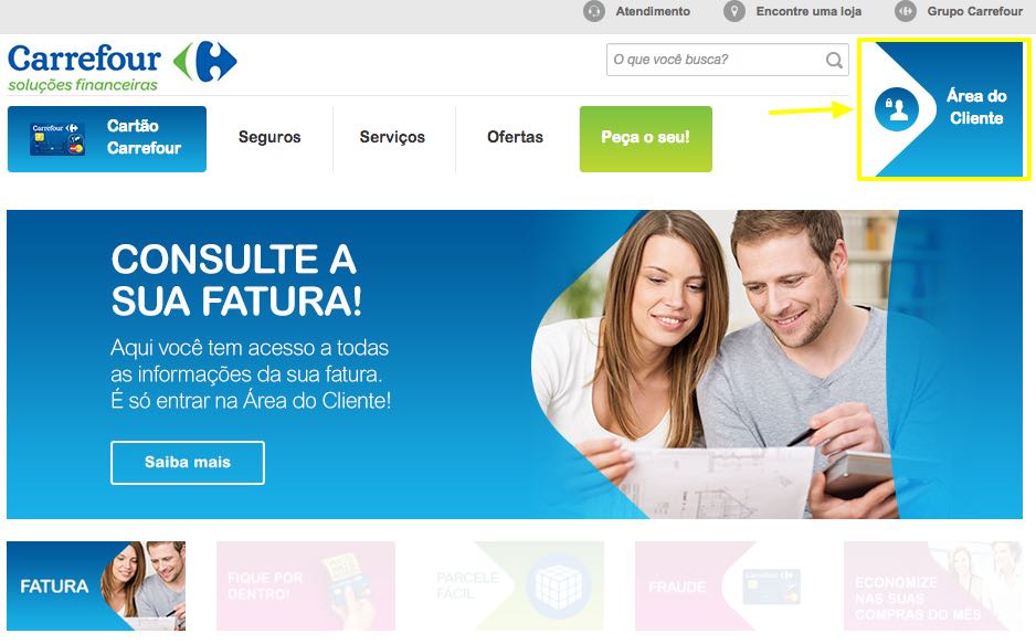 Localize a opção "área do cliente" no menu superior do site (divulgação)