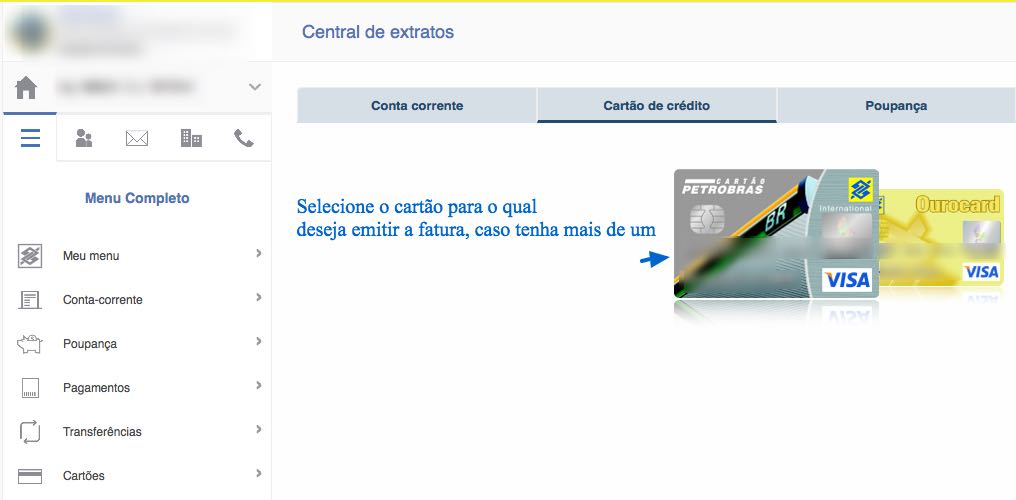 Selecione o cartão que deseja emitir a 2ª via (caso tenha mais de um).