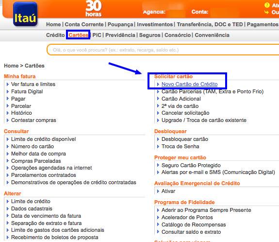 solicitar-cartao-de-credito-itau-online