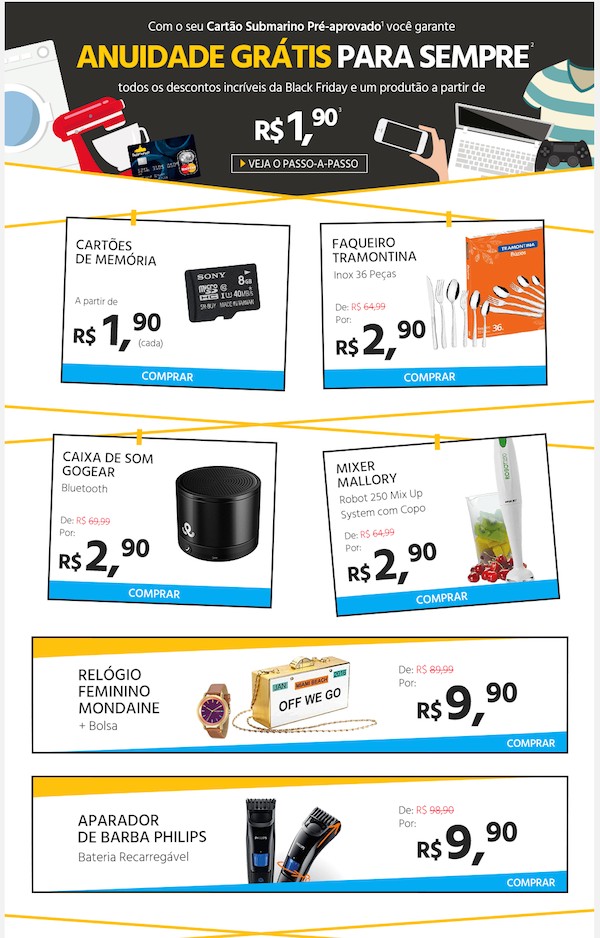 Promoção oferece cartão Submarino MasterCard com anuidade vitalícia (divulgação)