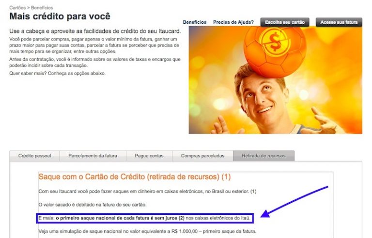 Saque com cartão de crédito Itaucard no Caixa Eletrônico