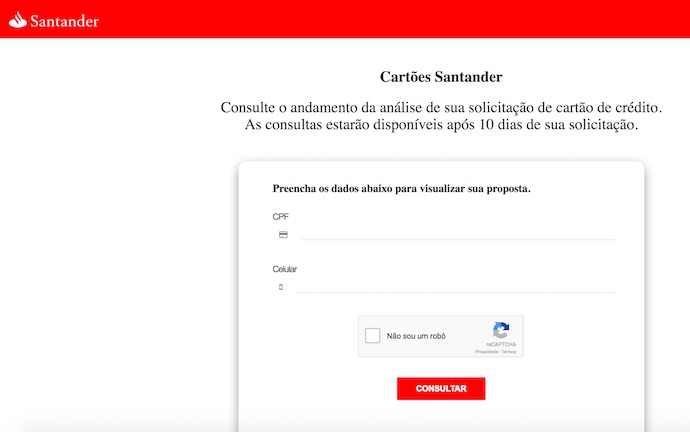 Status cartão Santander