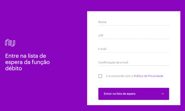 Nubank Débito - Fila de espera