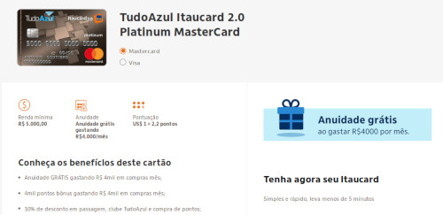 TudoAzul Itaucard desconto na anuidade