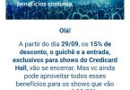 Credicard Hall benefício deixa de existir no cartão