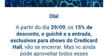 Credicard Hall benefício deixa de existir no cartão