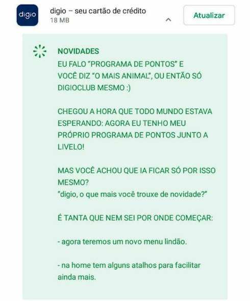 Atualização APP Digio para Android - Pontos Livelo