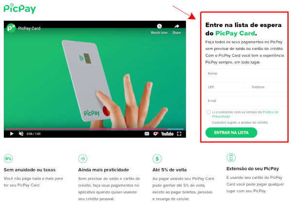 PicPay Card MasterCard site de solicitação