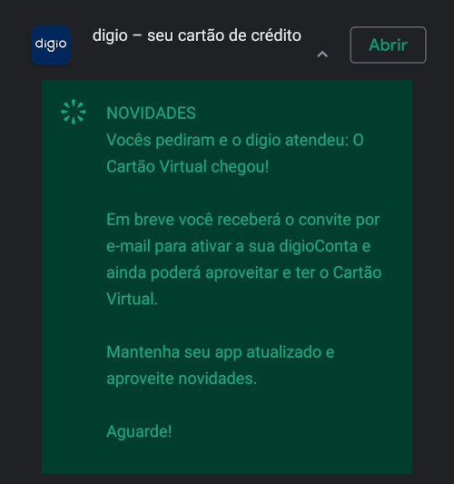 Cartão virtual Digio Visa liberado