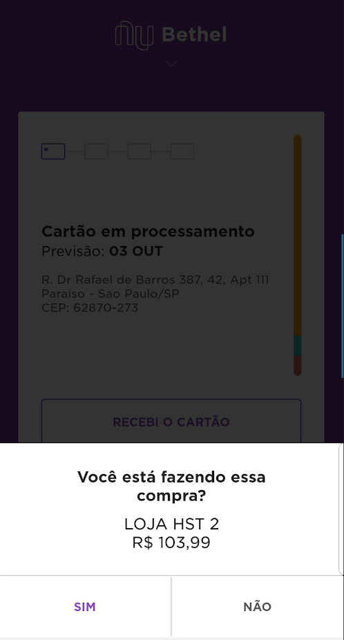 Aplicativo Nubank com MasterCard Secure Code 2.0