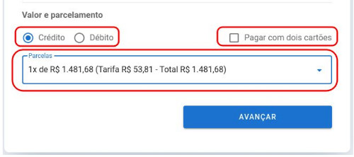 parcelamento de custas judicias no cartão