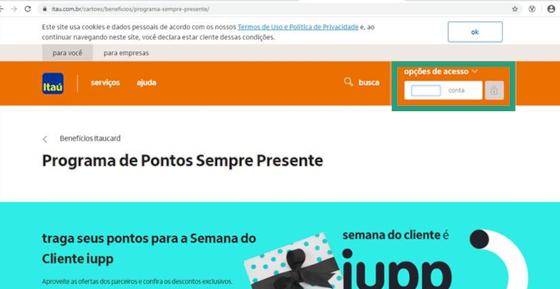 Passo 1 para converter pontos Sempre Presente para iupp