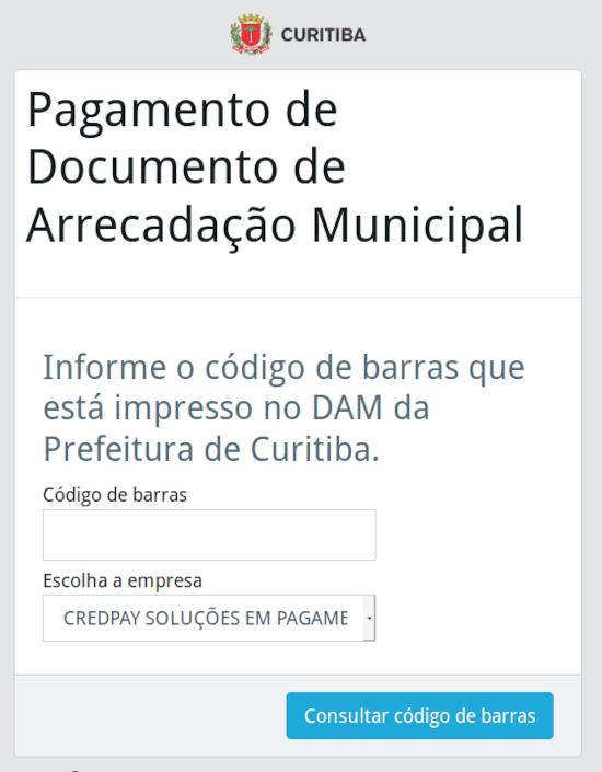 Curitiba pagamento de impostos no cartão