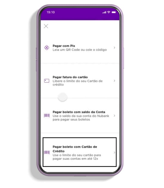 Nubank recurso de pagamento de contas com cartão